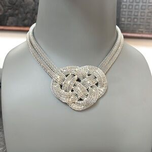 Statement necklace silver toned two strands adjustable